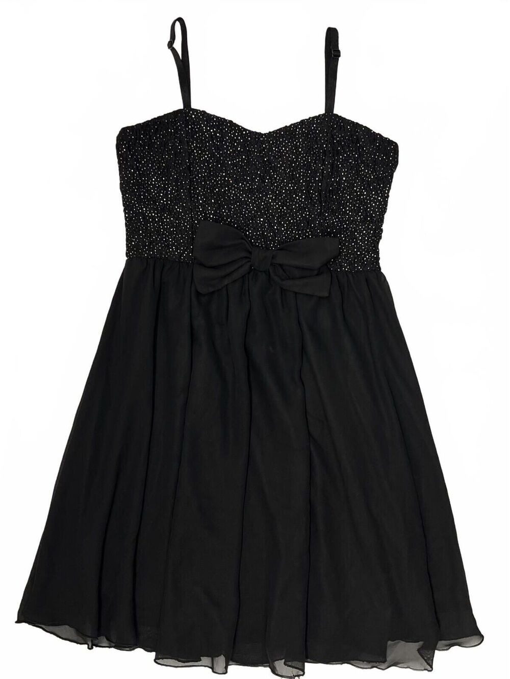 Forever 21 Black Party Dress Sparkly Bodice Mesh Skirt & Bow Detail USA Made S